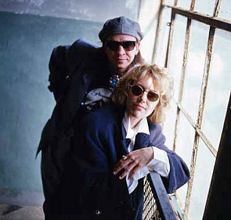 Warnes with Stevie Ray Vaughan<br>photo: Karen Miller