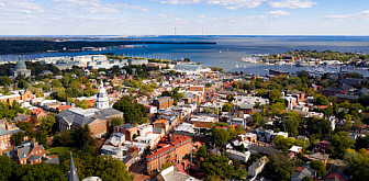 Aerial view of Annapolis with the Naval Academy Dome and the Maryland Statehouse<br>photo: Chris Boswell