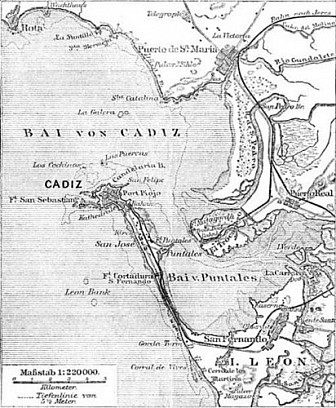 1888 map of Cadiz, Spain