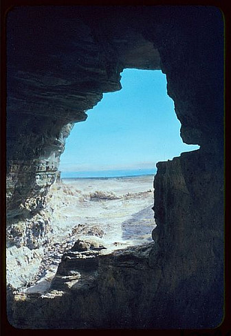 View of Dead Sea from inside cave<br>Photo: Eric Matson, Library of Congress