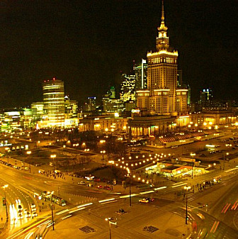 Current day Warsaw city center roundabout.<br>Photo: <a href="https://commons.wikimedia.org/wiki/File:Warsaw-centrum.jpg">Bpa</a>, <a href="https://creativecommons.org/licenses/by-sa/3.0">CC BY-SA 3.0</a>, via Wikimedia Commons